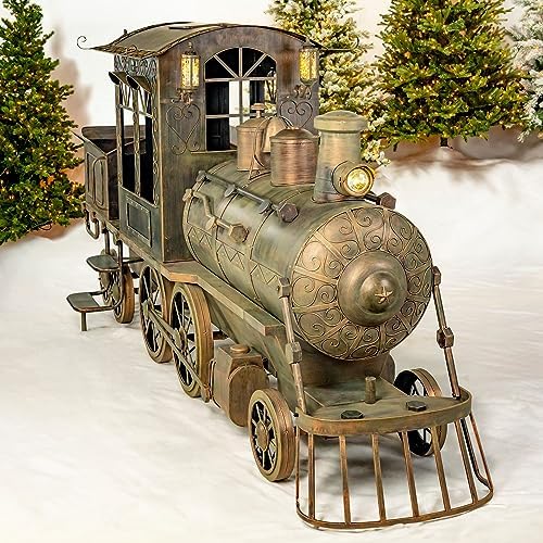 Zaer Ltd. Large Metal Christmas Train Commercial Decoration (12.5 Feet Long - Medium, Copper-Bronze Color)