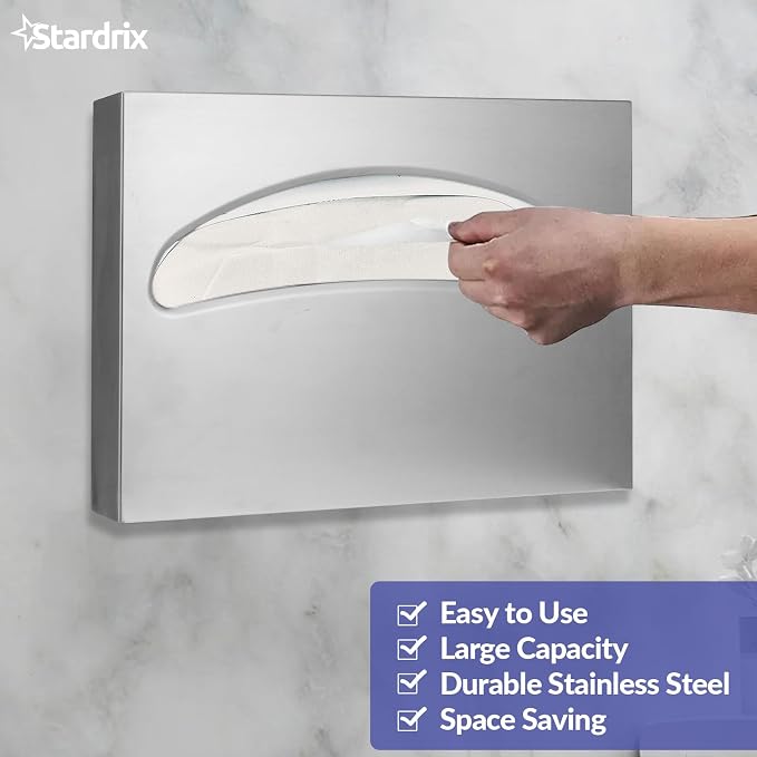 Stardrix Stainless Steel Toilet Seat Cover Dispenser, Wall Mount Single or 1/2 Fold Large Capacity Toilet Seat Covers Holder for Commercial and Residential, Brushed