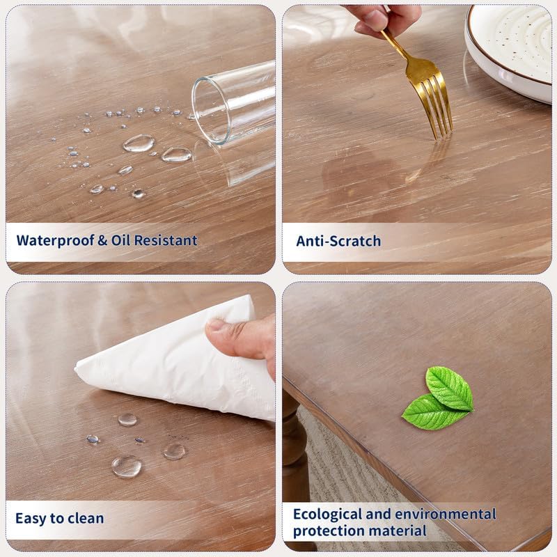 43 x 95 Inch Clear Table Cover Protector, 2mm Thick Clear Table Protector for Dining Room Table, Plastic Table Cover, Waterproof Table Pad for Kitchen, Office