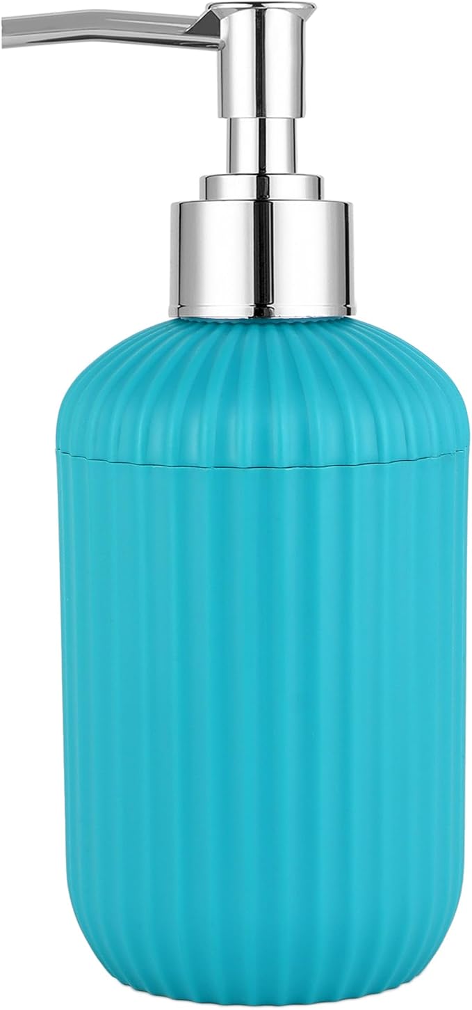 Bathroom Accessories Set, Toothbrush Holder, Liquid Soap Dispenser & Tray, Unbreakable Plastic Organizer for Sink & Bathroom Essentials, Handwash, Sanitizer, Shampoo, Lotion (Blue,Pack of 3)
