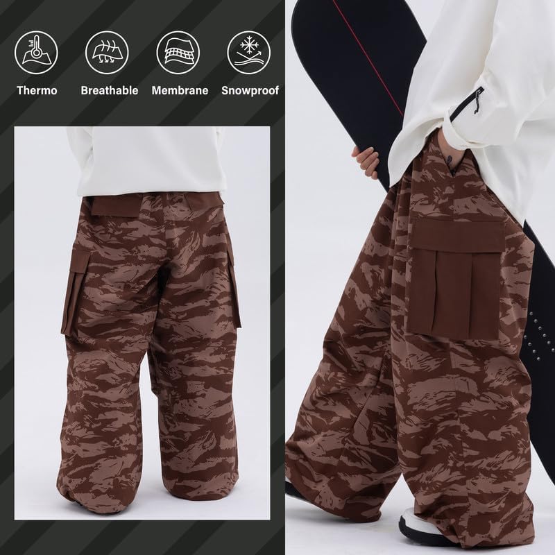 SNOWVERB Loose Fit Snowboard Leopard Ski Snow Baggy Pants for Men and Women
