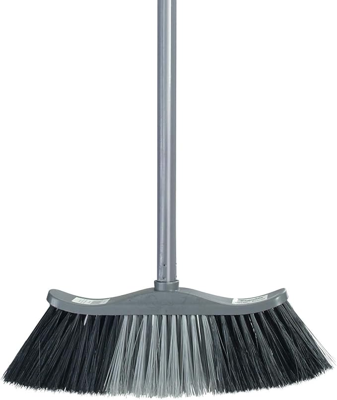 Superio Set of Grey Broom and Matching Dustpan Broom Has a 48” Handle, Durable Plastic Dustpan with Comfort Grip Handle