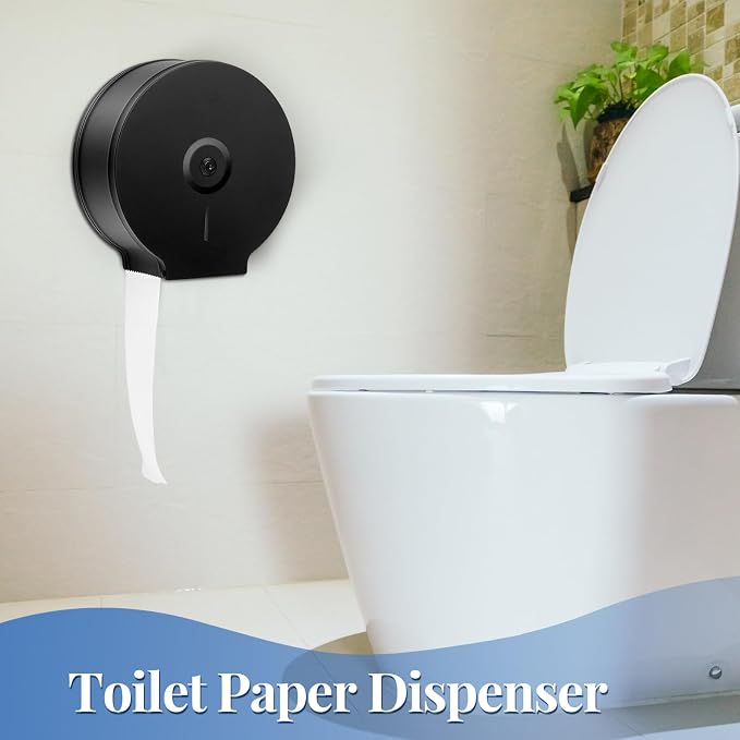 Mifoci 2 Pcs Industrial Toilet Paper Holder Commercial Roll Dispenser Wall Mount Stainless Steel Jumbo Tissue Dispenser Fits 9" Roll Toilet Paper for Office Home Public Places (Black)