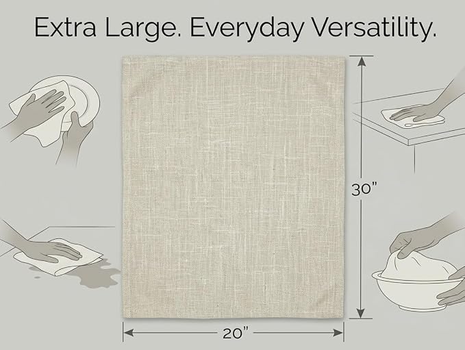 Urban Villa Harvest Kitchen Towels Premium Quality 100% Cotton Solid Kitchen Towels Set of 6 Ultra Soft Size 20X30 Inches Chambray Beige/White Color Kitchen Towel Highly Absorbent Kitchen Towels