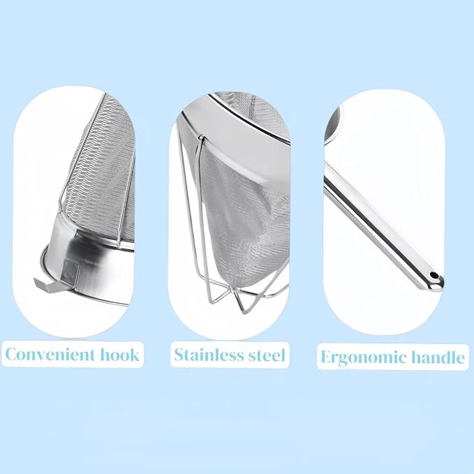 10-Inch Stainless Steel Fine Mesh Chinois Strainer | Large Strainer Reinforced Bouillon Strainer for Sauces, Soups, Purees, Pastes, Jelly, Custard, Curds and etc.
