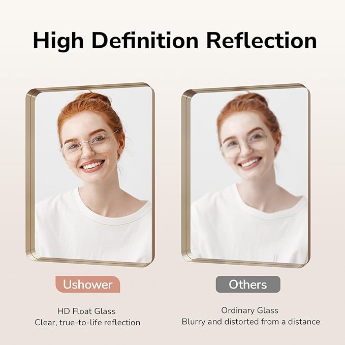 USHOWER Gold Bathroom Mirrors 24"x36" 2 Pack, Brushed Champagne Gold Rectangle Mirrors for Over Sink, Aluminum Frame, Anti-Rust, Tempered Glass, Horizontal or Vertical Mounted