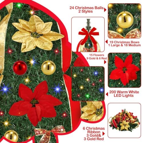 6 Ft Pop up Christmas Tree,Pre-Lit Christmas Trees with Lights 200 LED Collapsible Christmas Tree Plug-in with Remote, 8 Lighting Modes for Outdoor Indoor Party Christmas Decor