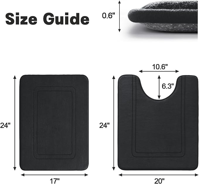 YIHOUSE Memory Foam Bath Mat Set, Bathroom Rugs Sets 2 Pieces, Non Slip Bath Mats for Bathroom, Super Soft and Water Absorbent Bath Rug Set, Machine Washable U Shape Toilet Rug,Black