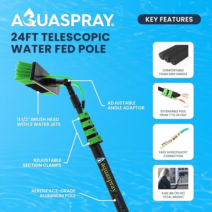 EquipMaxx Superlite Aluminum Water Fed Pole Kit Lightweight 24 Feet - Outdoor Window Cleaner Window Glass Solar Panel Cleaning System, Washing Equipment Tool Solution: Hose Spray Washer
