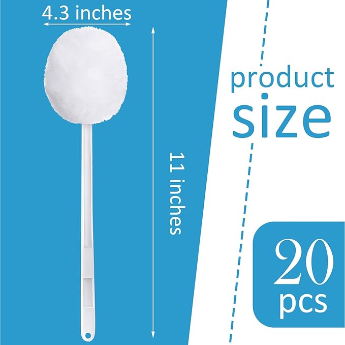 Eaasty Toilet Bowl Brush with Long Plastic Handle Bulk Disposable White Soft Swab Toilet Bowl Cleaners Mop with Silk Cotton Brush for Bathroom, 11 x 4.3 Inch(20 Pack)