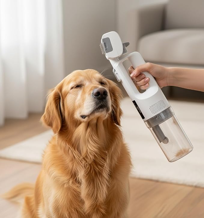 [2026 Version]Dog Vacuum for Shedding Grooming- 5 in 1 Cleaning Slicker Brush for Dogs & Cats Deshedding Vacuum Brush with 5 Pet Grooming Tools for Shedding Pet Hair, Home Cleaning Grooming Supplies