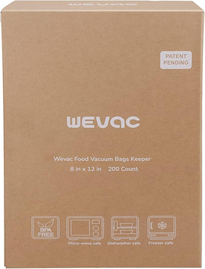 Wevac 8” x 12” 200 Count Food Vacuum Sealer Bags Keeper, PreCut Quart, Ideal for Food Saver, BPA Free, Commercial Grade, Great for storage, meal prep and Sous Vide (Pack of 2)