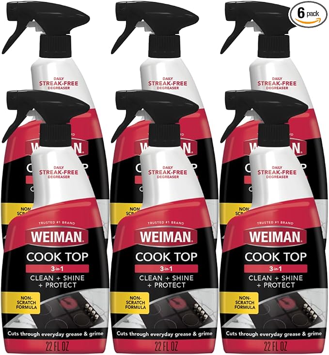 Weiman 6-Pack Cooktop Cleaning Spray – Cooktop & Oven Cleaner for Streak & Residue Free - Non-Abrasive Degreaser Safe for Glass & Ceramic