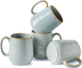 HASENSE Coffee Cups Ceramic, 12 Oz Reactive Glaze Coffee Mugs Set of 4, Large Tea Cup with Handle for Women and Men Gift, Dishwasher & Microwave Safe, Light Blue