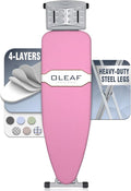 oleaf Ironing Board with Cover and Thicken Pad Height Adjustable Full Size Foldable Iron Board with Iron Rest, Stable Steel Legs, Metal Construction, Heat Resistant, Pink