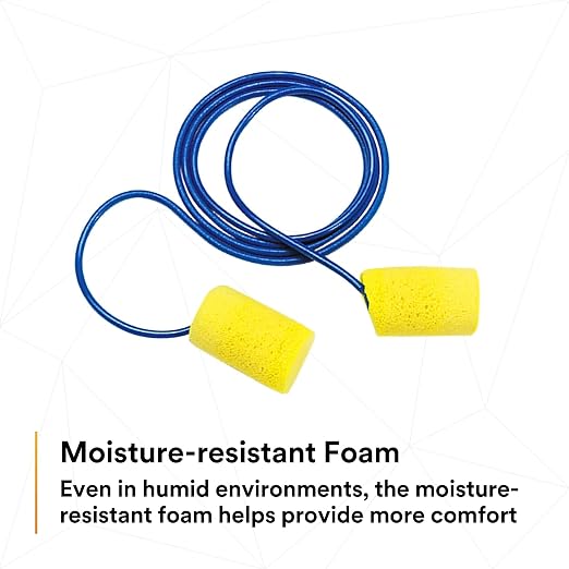 3M Ear Plugs, E-A-R Classic 311-1101, 200 Pairs of Disposable Earplugs, 1 Pair/Poly Bag, Corded, Noise Reduction Rating 29 dB NRR, Foam, Regular Size, Roll Down, Compliant with ANSI/ASA S12.71-2018