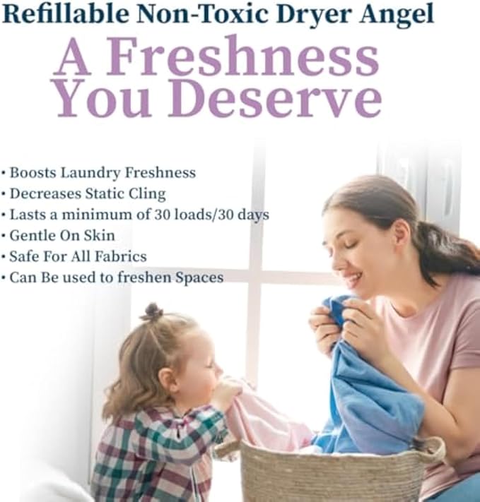 Truly Free Dryer Angel - Natural Dryer Sheet Alt, Non-Toxic Reusable Fabric Softener Booster Sheets, Safe for Babies and Sensitive Skin, Laundry Room Essentials - Germanium Scent - 2 Packs + 2 Refills