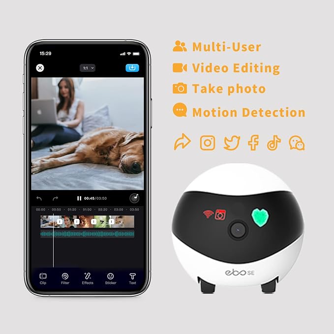 Enabot EBO SE Home Robot Camera: 1080P Mobile FamilyBot Pet Companion | Whole-Home Mobility, Two-Way Talk, Night Vision, Local Storage, Auto-Recharge, Long Distance Gift for Family/Pet