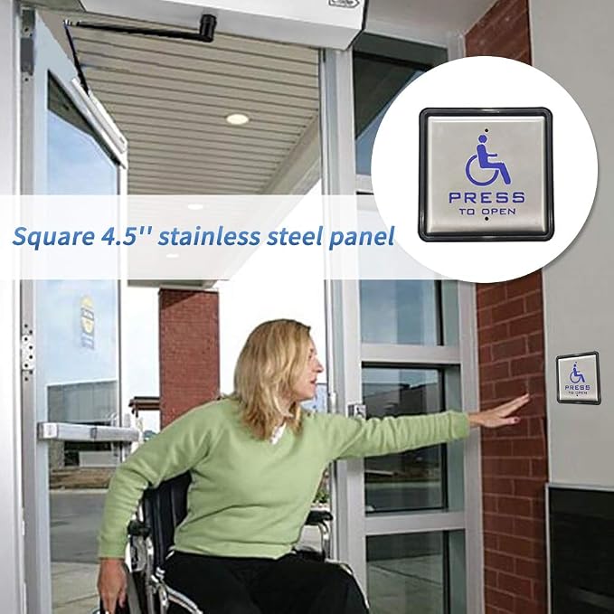 Automatic Door Opener for Disabled with Wireless&Wired 2-in-1 4.5'' Square Handicap Push Button Olide-510 with Both Inswing and Outswing Arms