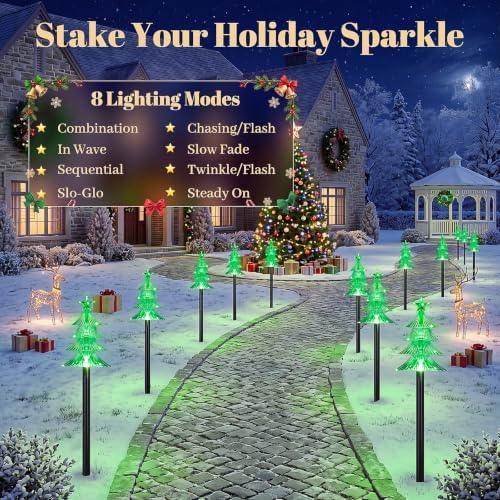 TOWPONICS Solar Tree Pathway Lights Outdoor Christmas Decorations, 5 PCS