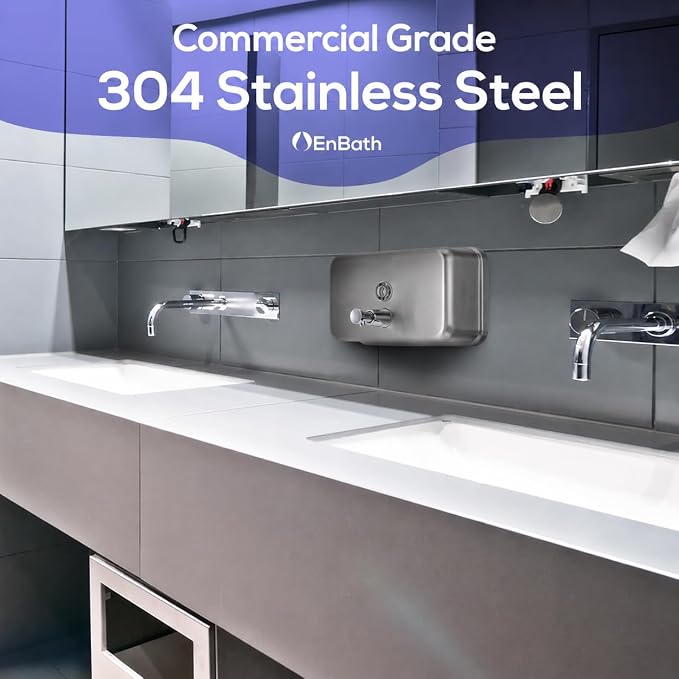 Horizontal Commercial Soap Dispenser Wall Mount, 304 Stainless Steel & Solid Brass Pump Core, Hand Soap Dispenser with Corrosion-Proof Lining for Bathrooms & Kitchens, 37oz/1100ml ADA Compliant
