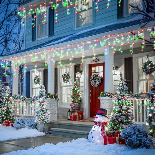 JMEXSUSS Red White and Green Icicle Lights for Outside, 38.8ft 400 LED