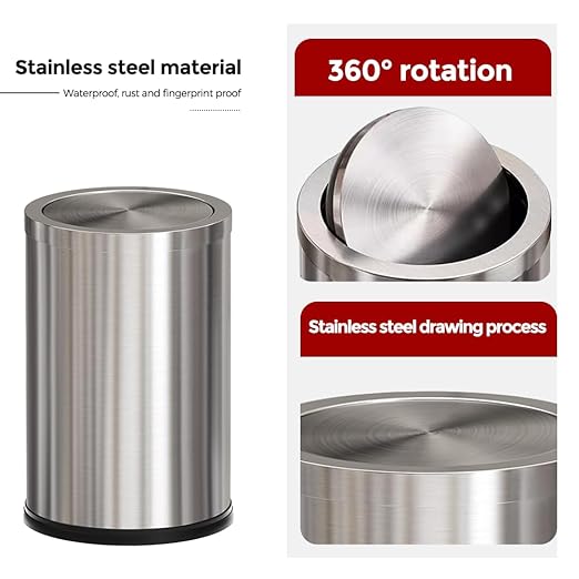 Brushed Nickel Bathroom Trash Can,Stainless Steel Garbage Can with Fild Lid,Small Trash Can for Bedroom,Hotel,Office,Laundry(Sliver)