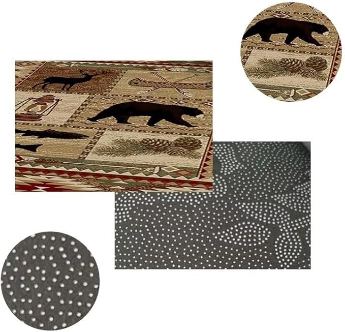 Western Wildlife Animal Rugs for Kitchen Retro Cabin Moose Deer Rug Non-Slip Fish Plants Floor Carpet Bear Floor Mats 3'x5'