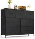 7-Drawer Dresser for Bedroom, Anti-Tip Wide Storage Organizer Fabric Chest of Drawers TV Stand for 45" TV with Wooden Top and Metal Frame for Closet, Living Room, Hallway, Entryway, Black