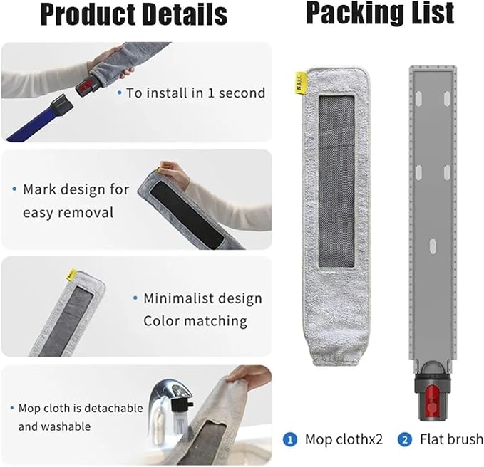 Flat Suction Head Brush Crevice Cleaning Cloth Compatible for Dyson V8 V10 V11 V15 Vacuum Cleaner Part Accessory Tool Bendable Washable(V10slim V12slim)