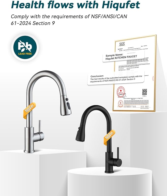 Hiqufet Kitchen Faucet, Pull Down Sprayer, Matte Black | Easy Install, 360 Swivel, 3 Spray Modes, SUS304 Stainless Steel, Leak-Proof, Fingerprint Resistant, Single Handle