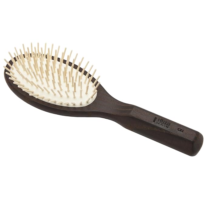 Ibiza Hair Oval Paddle Detangling Brush (CX1) | Natural Wooden Pins to Stimulate Scalp & Reduce Drying Time | Durable, Lightweight Carbonized Wood | Hypoallergenic Design