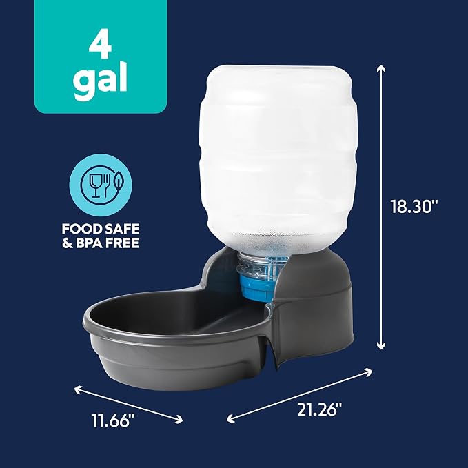 Petmate Replendish Automatic Dog Water Dispenser Gravity Pet Waterer with Microban Protection Base, 100% BPA Free - 4 Gallon, Wide Mouth Bowl, with 2 Extra Filters