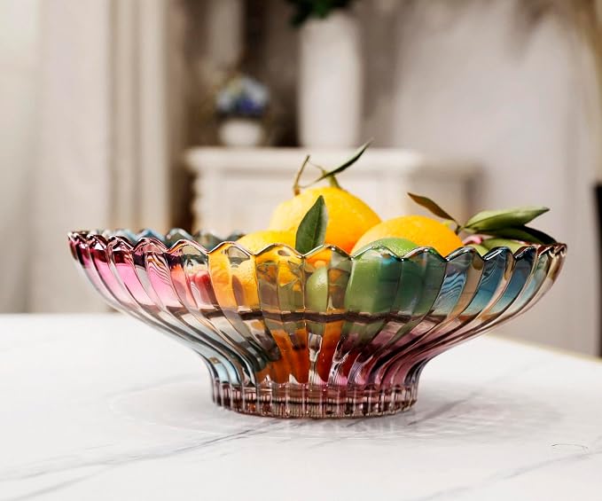 MAGCOLOR 12 inch Diameter Crystal Glass Colorful Fruit Bowl kitchen decor accessories