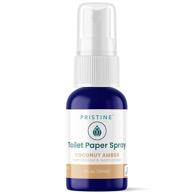 PRISTINE Toilet Paper Spray, As Seen on Shark Tank, Flushable Wipe Alternative, Personal Cleansing Bathroom Spray for Regular Toilet Tissue, Bidet Alternative, Made in USA, Coco Amber, 1oz Travel
