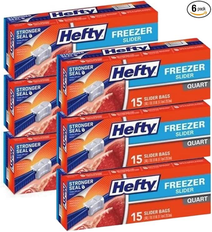 Hefty Freezer Slider Bags, Quart, 15 CT (Pack - 6)