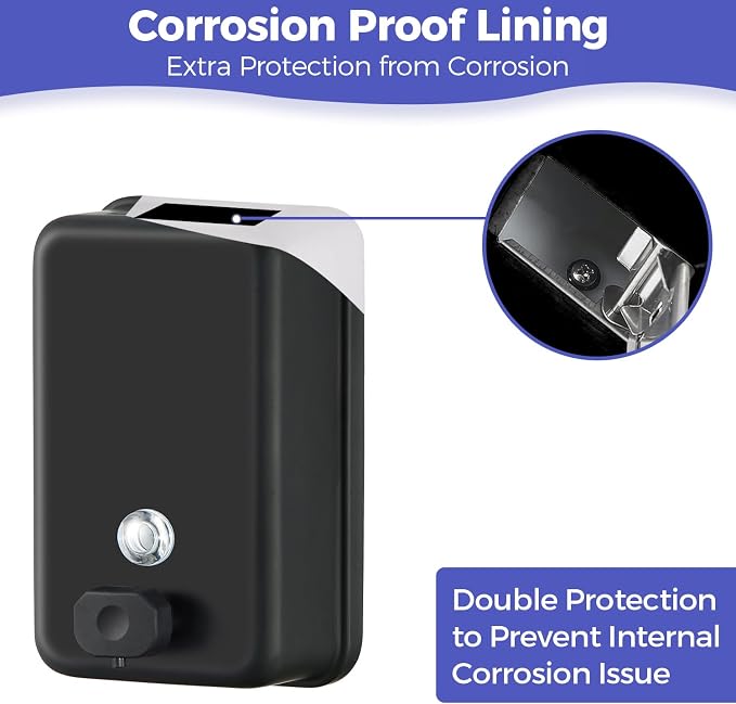 Stardrix Matte Black Stainless Steel Vertical 1100ml/37oz Capacity Commercial-Grade Soap Dispenser, Wall-Mounted Bathroom Hand Soap Dispenser with Corrosion-Proof Lining and Anti-Leak Pump