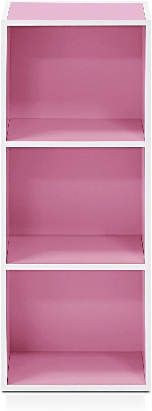Furinno LUDER Book Shelf, 3-Cube Bookshelf, Bookcase with Open Shelves, 9.3 x 12 x 31.5, Easy Assembly, for Living Room, Bedroom, Home Office, White/Pink