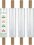 BOMEI PACK Stretch Film Wrap - Industrial Clear Plastic Stretch Wrap 1000 Feet 80 Gauge 4 Packs with Handle, Pallet Wrap for Packing, Moving Supplies, Packing Wrap Plastic Roll 15 Inches