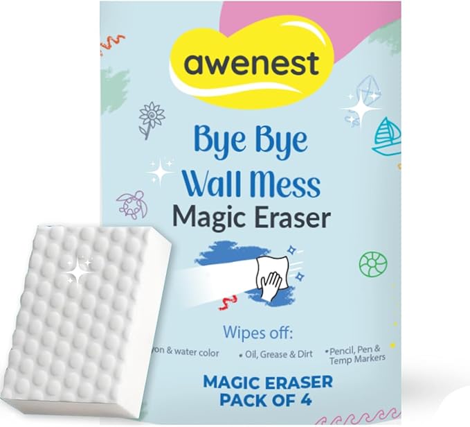 Magic Eraser Cleaning Sponge- Pack of 4 | Chemical-Free, Multi-Purpose Wall & Stain Remover | Super Scrub for Kitchen, Bathroom, Walls, Shoes & More – Tough on Stains, Gentle on Surfaces