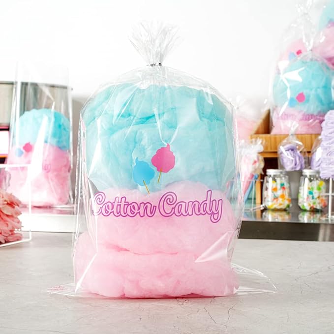 Bag Tek 12 x 18 Inch Bags For Cotton Candys, 100 Greaseproof Cottons Candy Bags - Hot & Cold Friendly, Freezable, Clear PE Plastic Cotton Candy Favor Bag, For Favors Or Goodie Bags - Restaurantware
