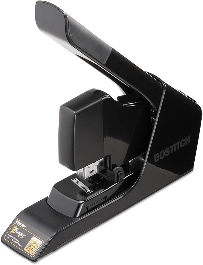 Bostitch EZ Squeeze 130 Sheet Flat Clinch Heavy Duty Stapler, Reduced Effort, Black (B8130)