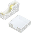 Buqoo 2 PCS Bling Crystal Handmade Diamond Sticky Note Holder and Tape Dispenser Office Supplies Dazzling Rhinestone Bling Desk Accessories for Women Office (Silver)