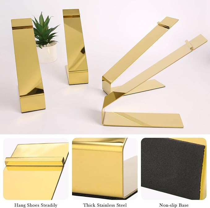 4-Pack Shoe Display Stand,High Heels Sandal Display Stand Gold | Stainless steel Material, Mirror-Polished for Retail Store Vendors Merchandise shoe rack