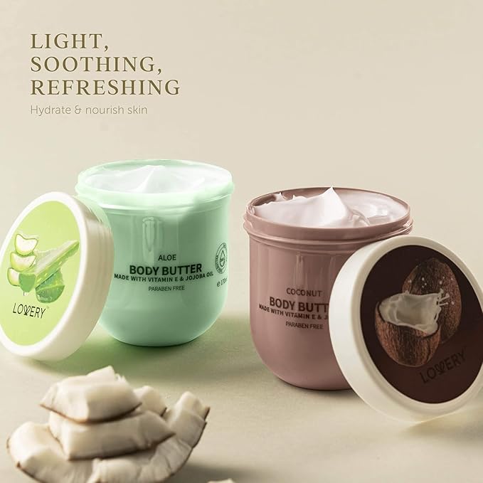 Body Butter for Women Gift Set – 6 Whipped Body Creams W Shea Butter, Jojoba Oil & Vitamin E, Deep Moisturizing Body Lotion Collection, Coconut, Aloe, Olive, Shea, Lavender Jasmine, Almond Milk Honey