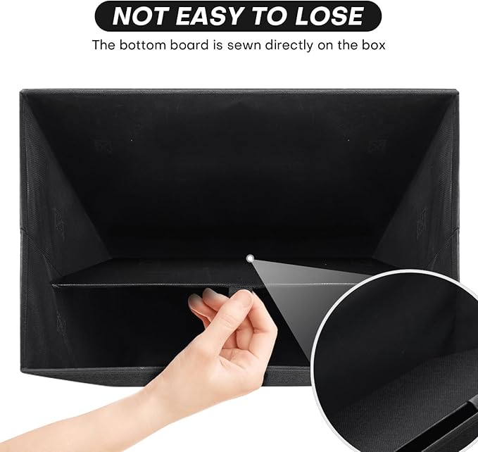 Bagnizer Large 22 Quart Linen Fabric Foldable Storage Bin Cube Organizer Basket with Flip-Top Lid & Handles, Clothes Blanket Box for Home, Office, Closet, Black, 4 Pack 14.6 x 9.5 x 9.5”