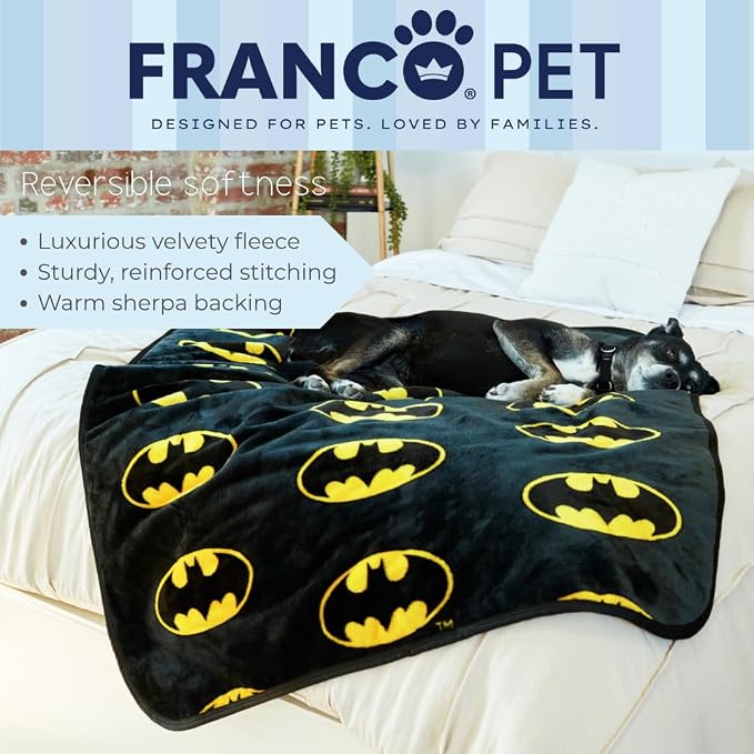Batman DC Comics Waterproof Dog Bed Cover, Large 40x50 Pet Blanket for Furniture Bed Couch Sofa, (Officially Licensed) by Franco
