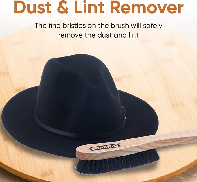 Hat Brush Horsehair Felt Hat Cleaner, Horse Hair Brush for Baseball Cap, Cowboy Hats, Shoes, and Clothes Brush, Soft Bristles Wooden Cleaning Brush, Durable Dust and Lint Remover, 3 Pack - Superio