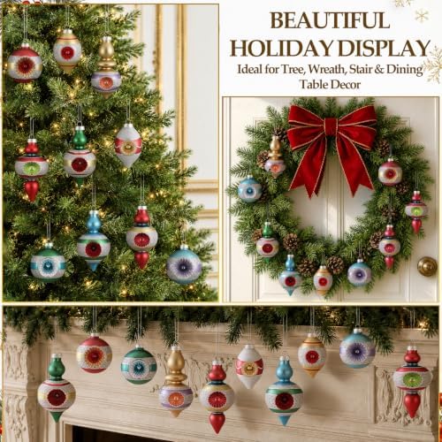 Soulchen 10 Pcs Vintage Glass Christmas Ornaments, Assorted, Retro
