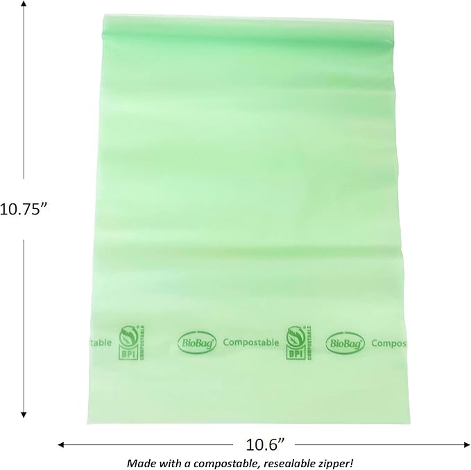 BioBag 100% Certified Compostable Resealable Food Storage Bags, 20 Count, Quart, Perfect for Refrigerator